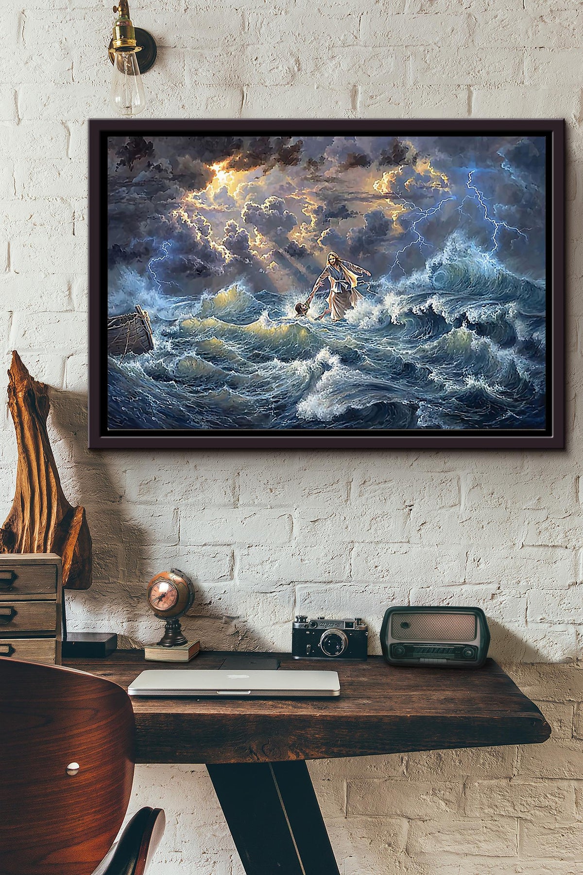 Jesus In The Storm Helping People Poster n Framed Matte Canvas