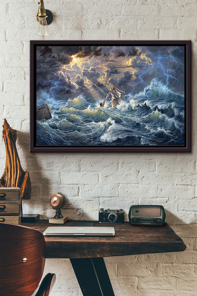 Jesus In The Storm Helping People Poster n Framed Matte Canvas