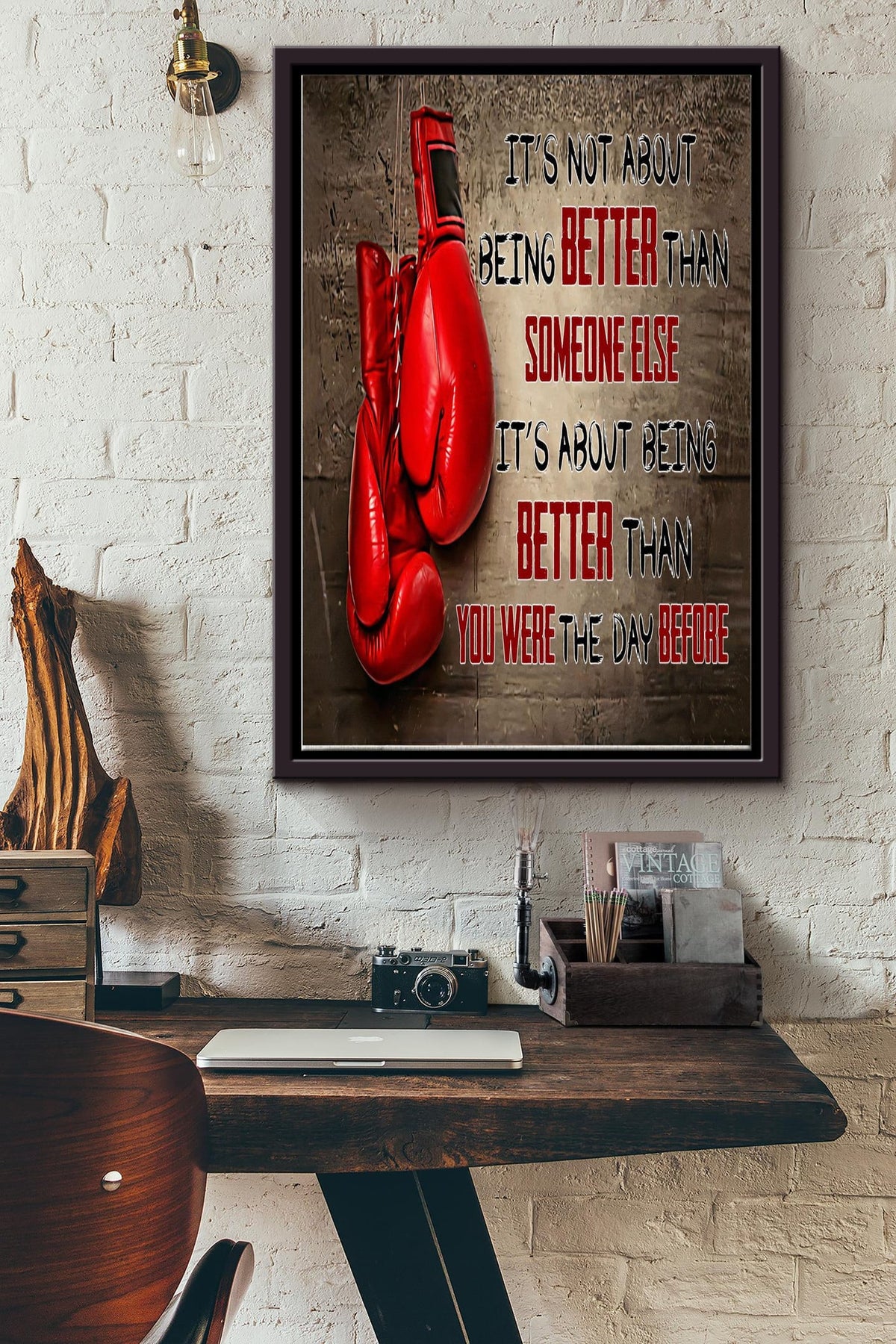 Boxing It's Not About Being Better Than Someone Else Poster - Sport Wall Art - Gift For Boxer, Gym Decor Framed Matte Canvas Framed Prints, Canvas