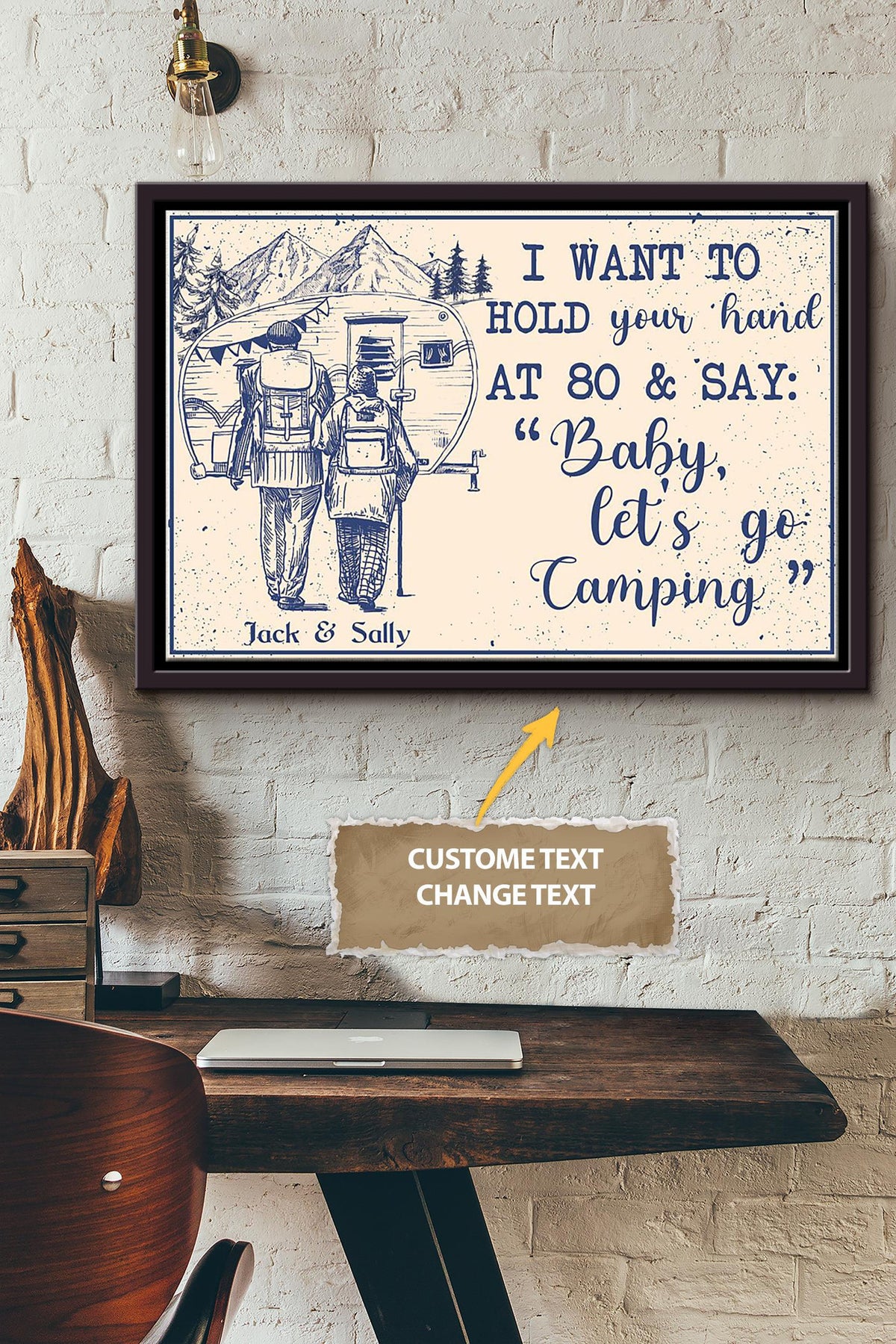 Camping Couple I Wanna Hold Your Hand Personalized Poster - Love Wall Art - Gift For Spose Lover Valentine Day Husband Wife Framed Matte Canvas Framed Prints, Canvas