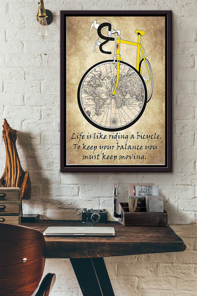 Cycling Keep Moving Around The World Poster Framed Matte Canvas