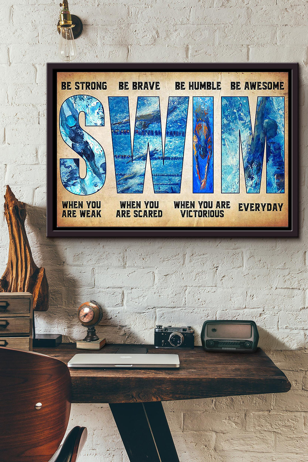 Be Strong Be Brave Be Humble Be Awesome Swimming Poster n Framed Matte Canvas