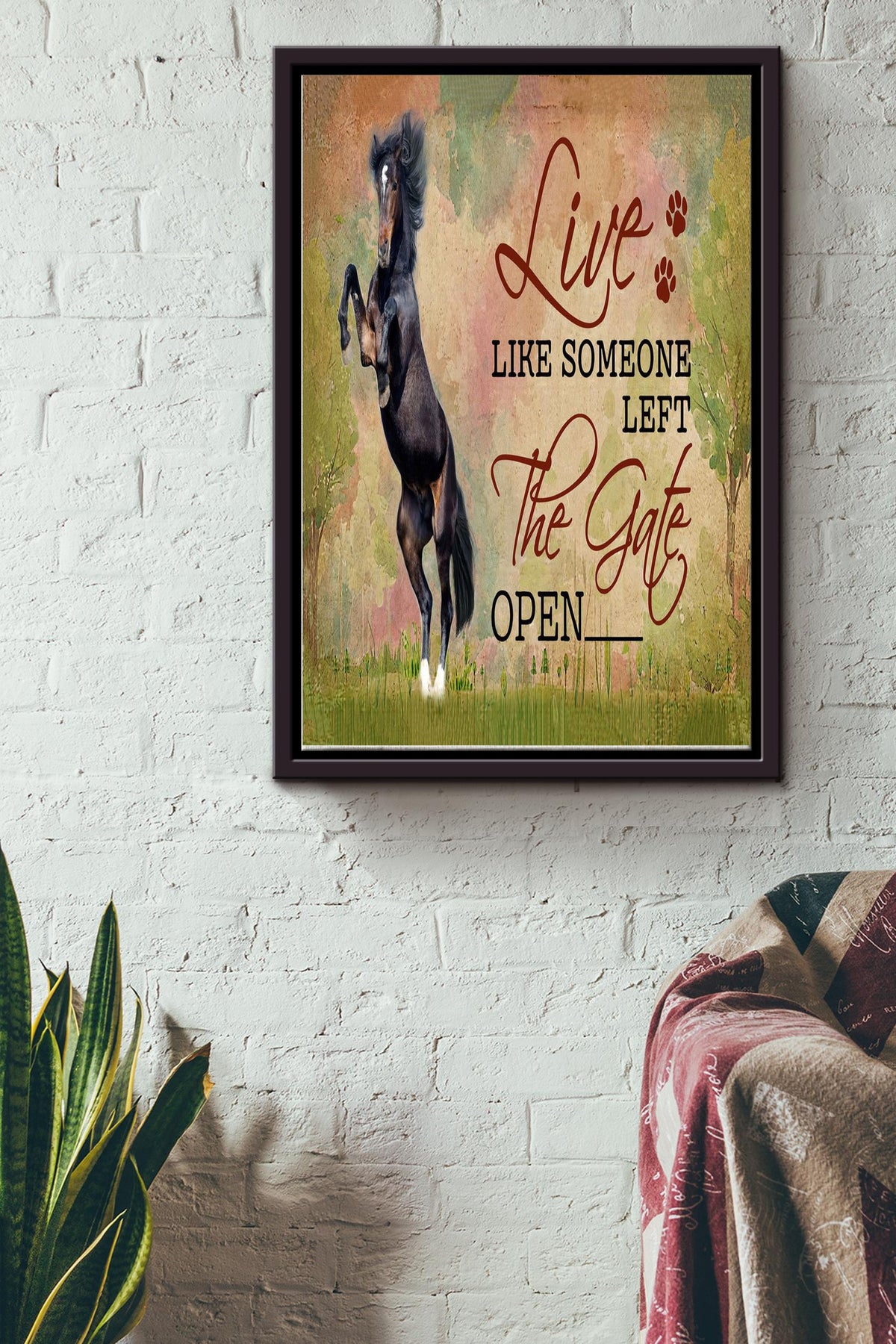 Live Like Someone Left The Gate Open Horse Print Canvas Wall Art Poster Anniversary Birthday Christmas Housewarming Gift Home Framed Matte Canvas Framed Prints, Canvas