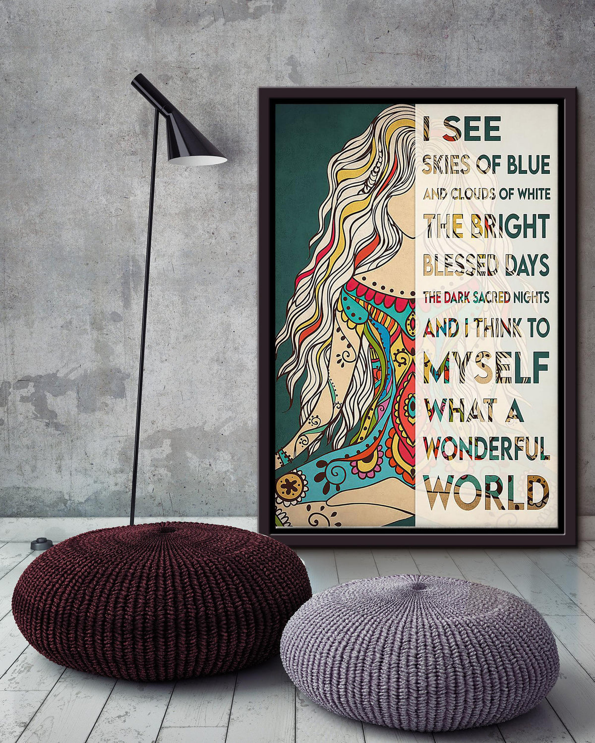 I Think To Myself What A Wonderful World Positive Quote Gift For Meditation Lover Yoga Girl Framed Canvas