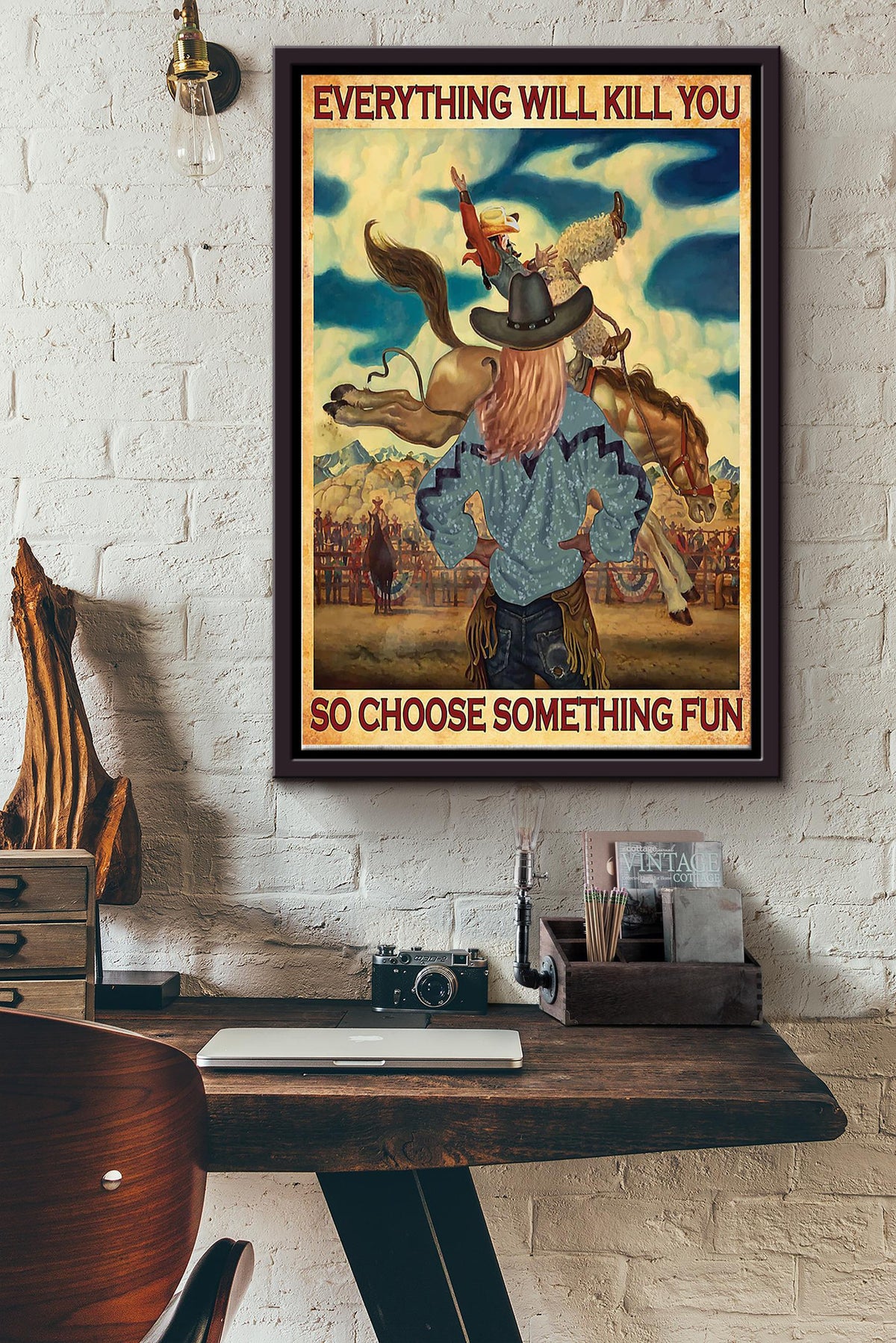 Cowgirl Everything Will Kill You Poster - Animal Wall Art - Gift For Horse Lover Horse Rider Cowboy Farmhouse Decor Framed Matte Canvas Framed Prints, Canvas