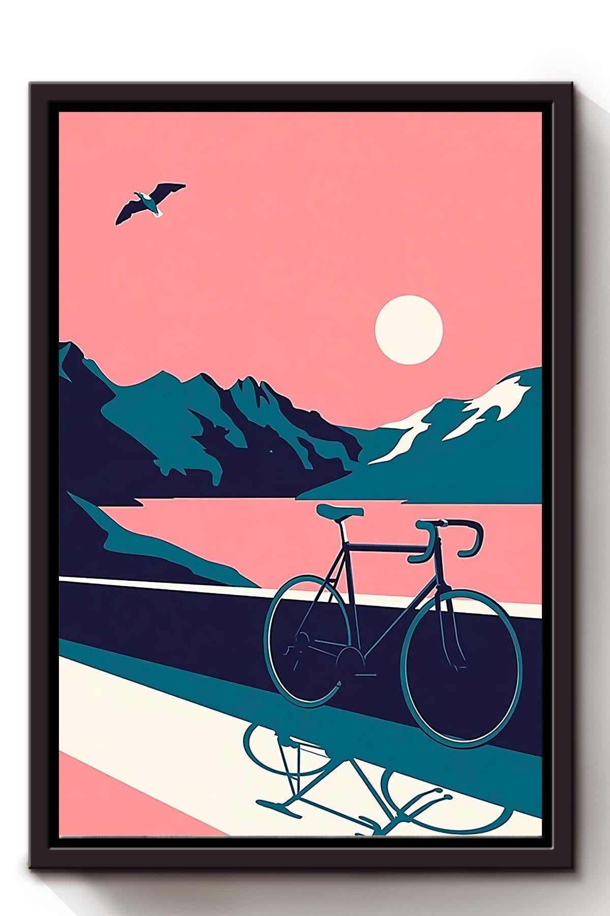 Bike With Peaceful Landscape Wall Art For Home Bedroom Decor Framed Matte Canvas Framed Prints, Canvas