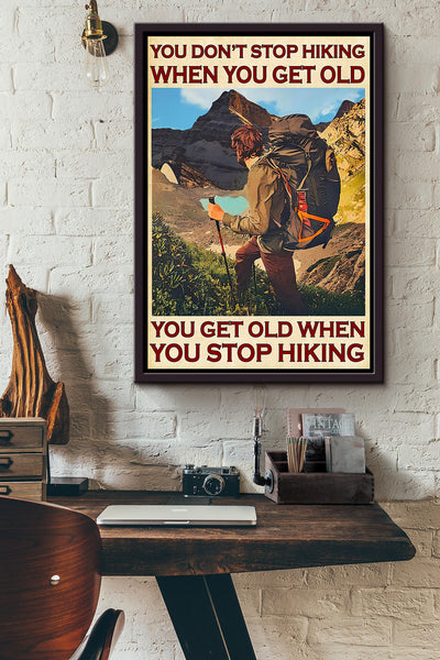 Hiking Lover Don't Stop Hiking Motivation Quote Vintage Wall Art Gift For Backpacker Hiking Backpack Framed Canvas Framed Prints, Canvas