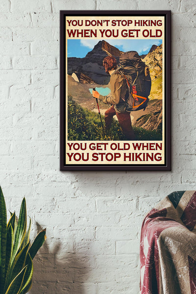Hiking Lover Don't Stop Hiking Motivation Quote Vintage Wall Art Gift For Backpacker Hiking Backpack Framed Canvas Framed Prints, Canvas