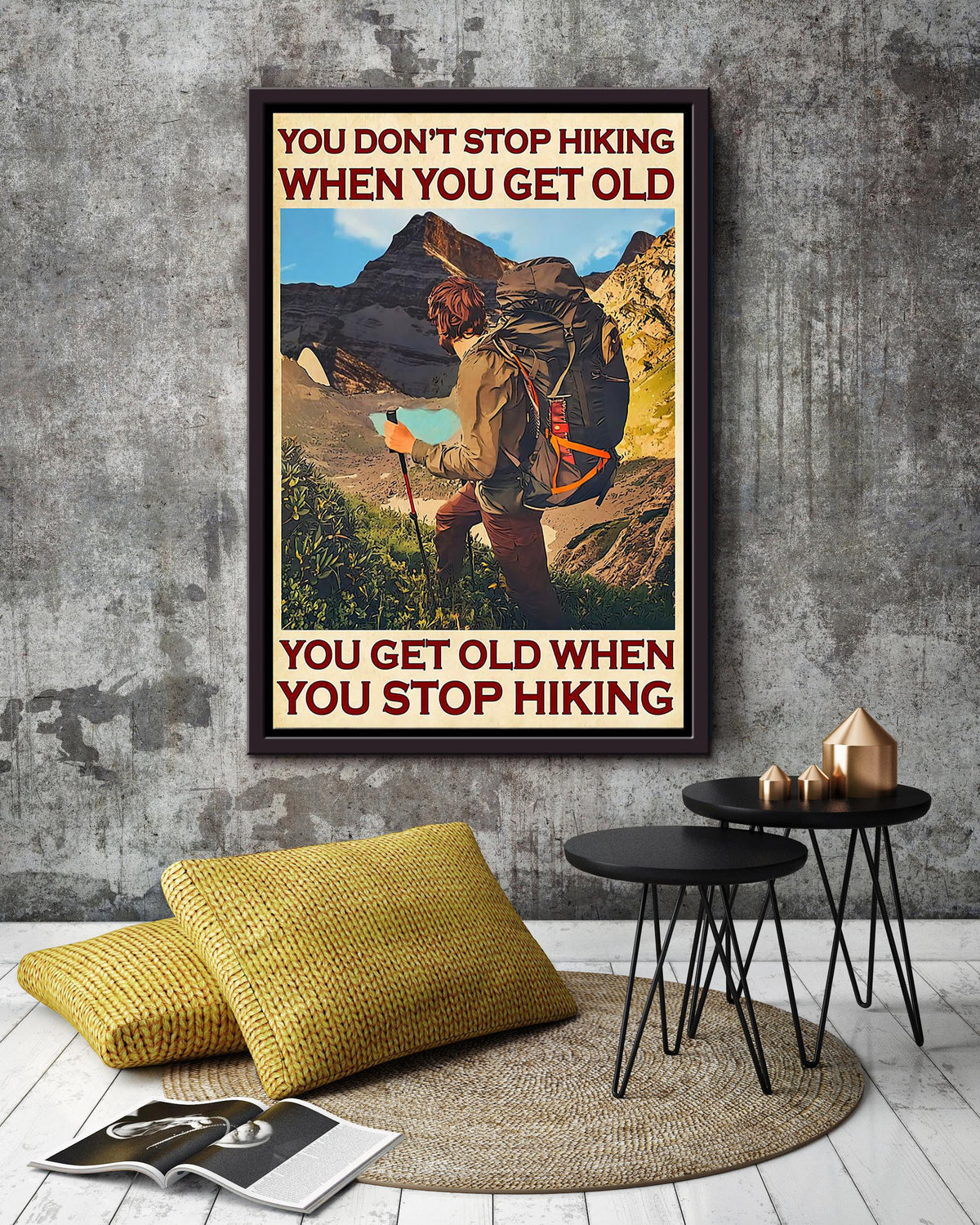 Hiking Lover Don't Stop Hiking Motivation Quote Vintage Wall Art Gift For Backpacker Hiking Backpack Framed Canvas Framed Prints, Canvas