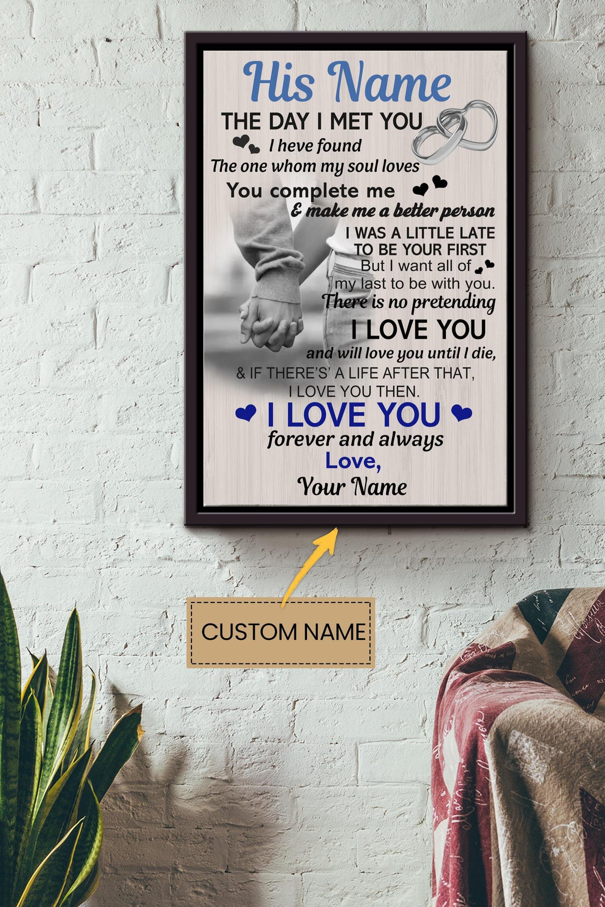 His Name The Day I Met You Poster - Love Wall Art - Gift For Lover Crush Boyfriend Girlfriend Framed Matte Canvas Framed Prints, Canvas