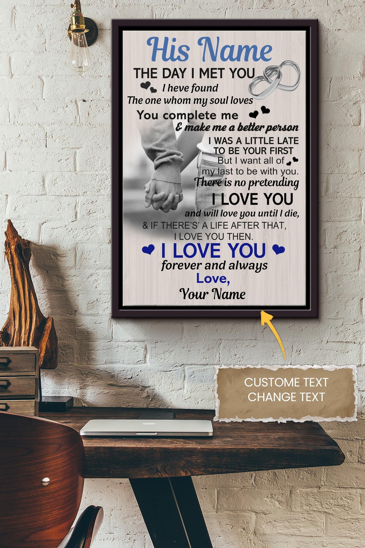 His Name The Day I Met You Poster - Love Wall Art - Gift For Lover Crush Boyfriend Girlfriend Framed Matte Canvas Framed Prints, Canvas