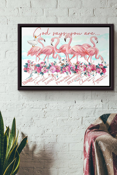 Flamingo God Says You Are Unique Poster n Framed Matte Canvas