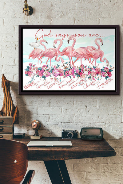 Flamingo God Says You Are Unique Poster n Framed Matte Canvas