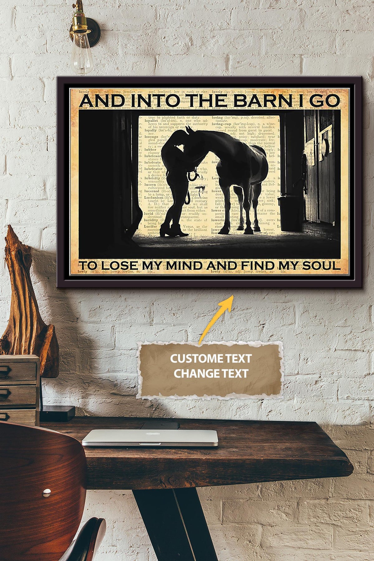 Cowgirl And Into The Barn Poster - Animal Wall Art - Gift For Horse Lover Horse Rider Cowboy Farmhouse Decor Framed Matte Canvas Framed Prints, Canvas
