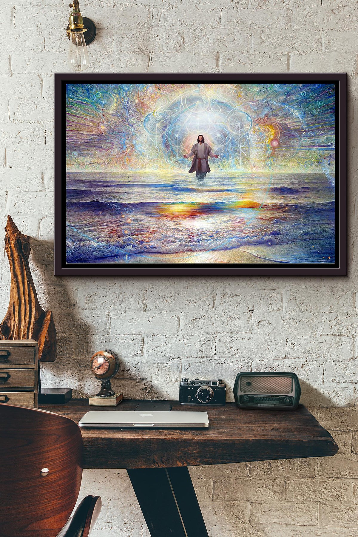 Jesus Walk On Ocean Poster n Framed Matte Canvas