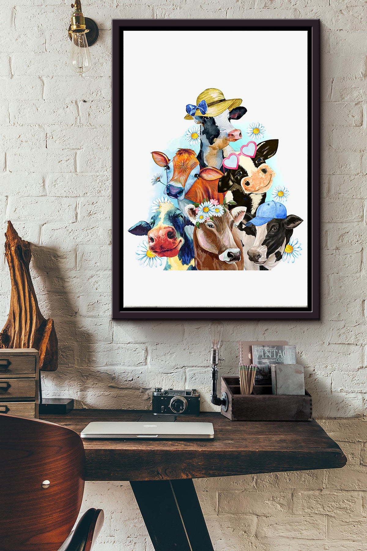 Cow In The Summer Hello Summer Poster Framed Matte Canvas