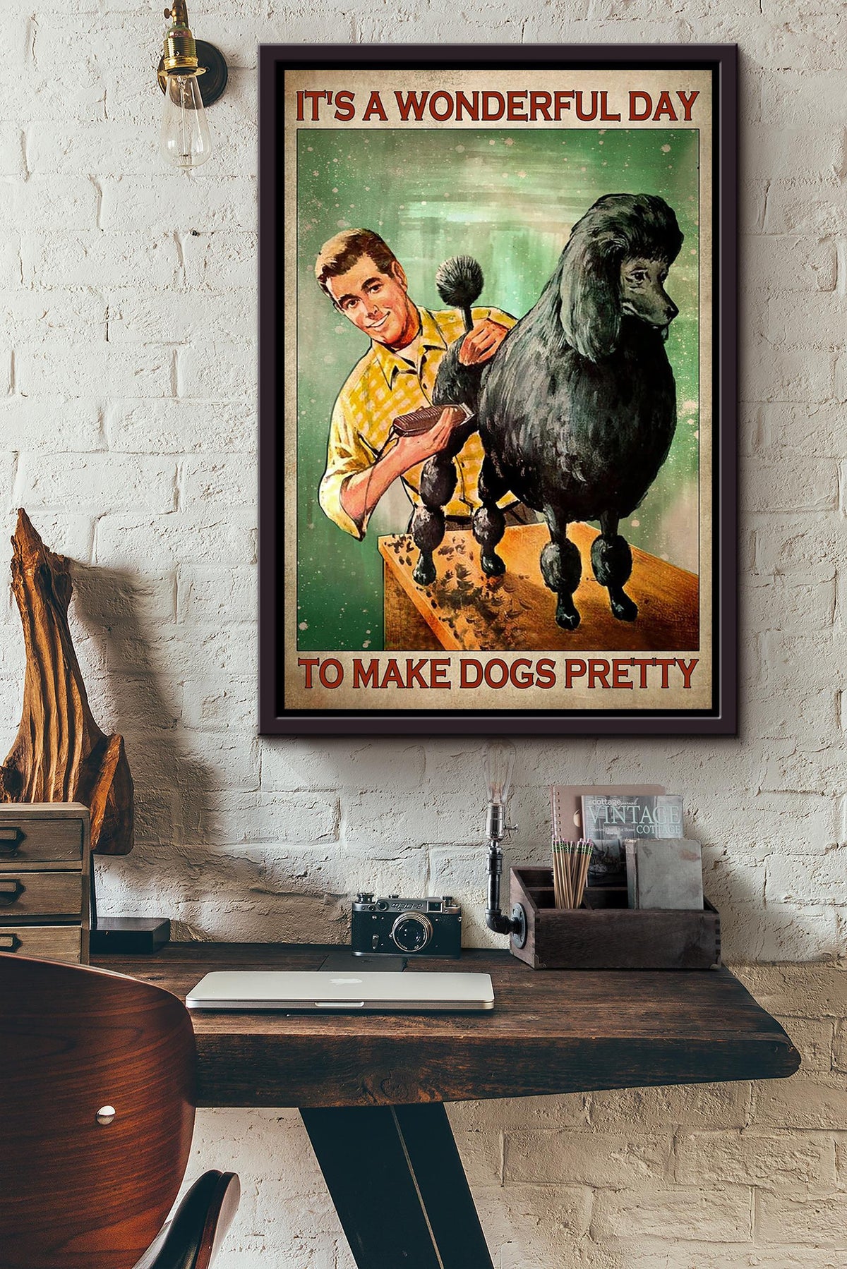 It's A Wonderful Day To Make Dogs Pretty Red Hair Girl Gift For Dog Groomer Pet Stylist Dog Grooming Salon Framed Canvas