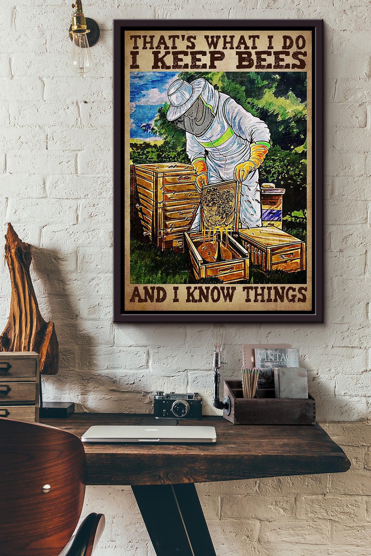 Bee Keeper Bee Wall Art Gift For Farmhouse Decor Honey Lover Kitchen Decor Framed Canvas Framed Prints, Canvas