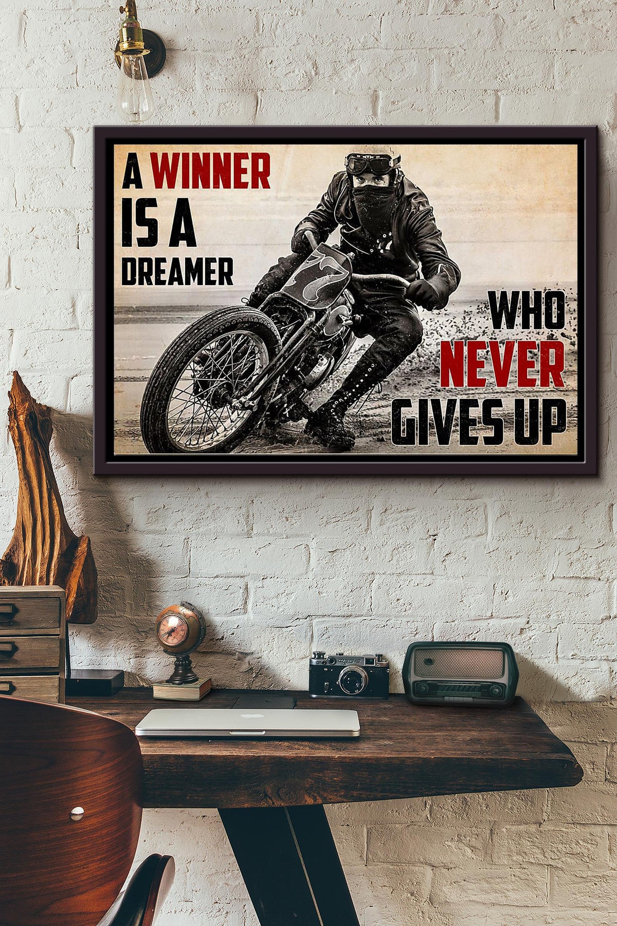 Motorcycling A Winner Is A Dreamer Who Never Gives Up Poster n Framed Matte Canvas