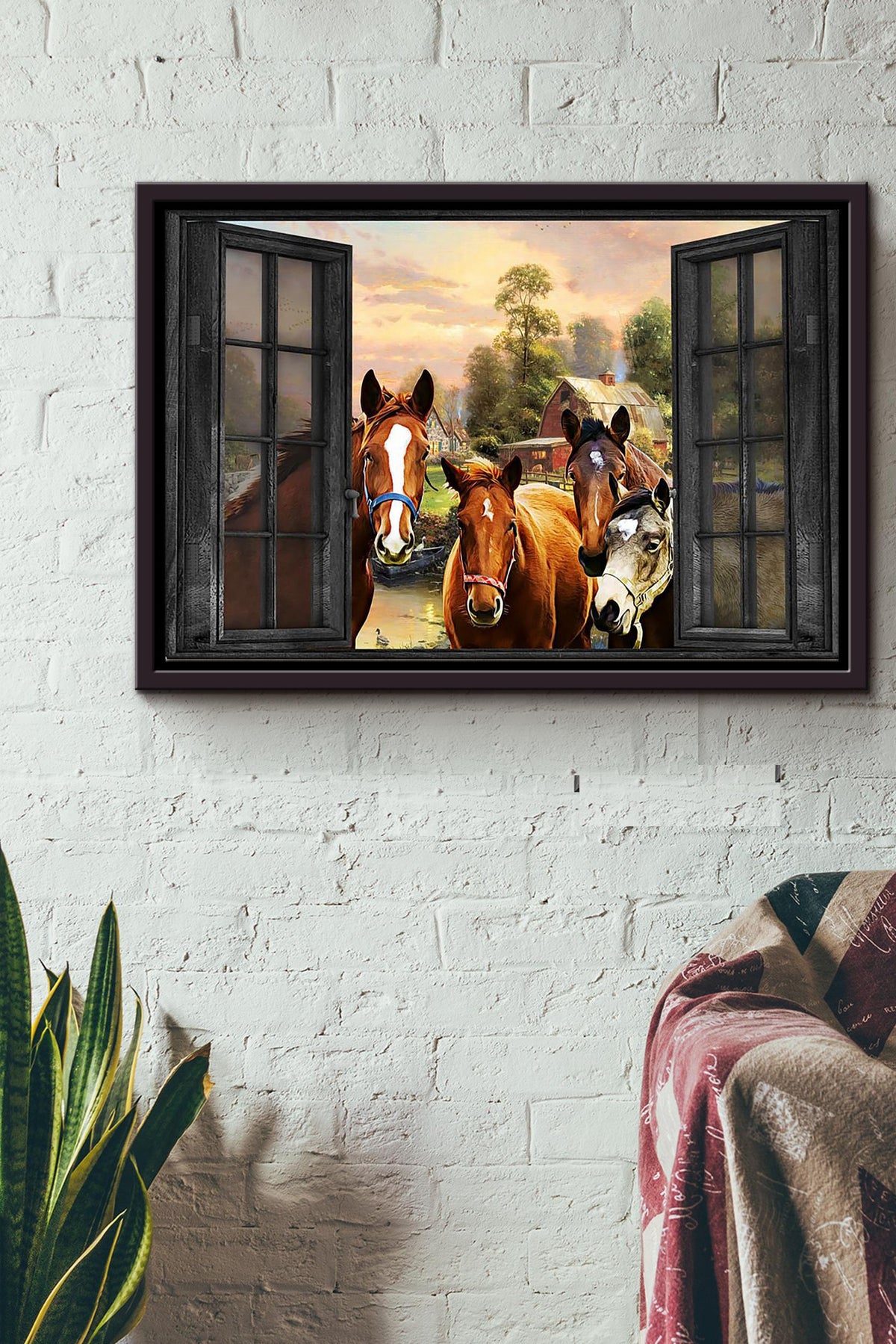 Horse Country Farm Window Poster n Framed Matte Canvas