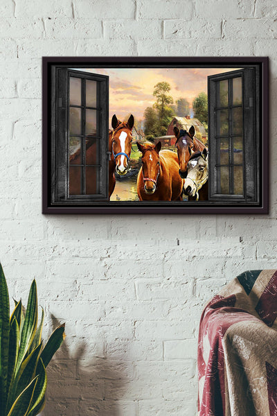 Horse Country Farm Window Poster n Framed Matte Canvas