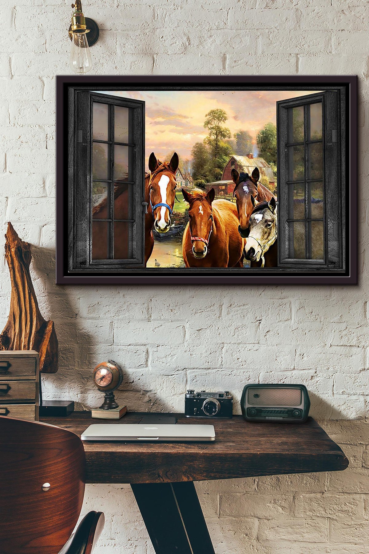 Horse Country Farm Window Poster n Framed Matte Canvas