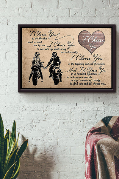 Motorcycle Couple I Choose You Horizontal Poster n Framed Matte Canvas