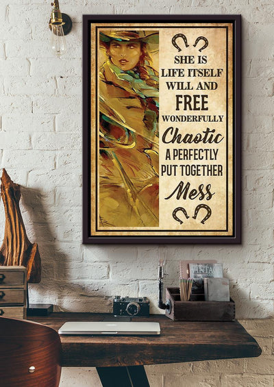 Cowgirl She Is Inspiration Quote Wall Art Gift For Farmer Cowboy Home Decor Framed Canvas Framed Prints, Canvas