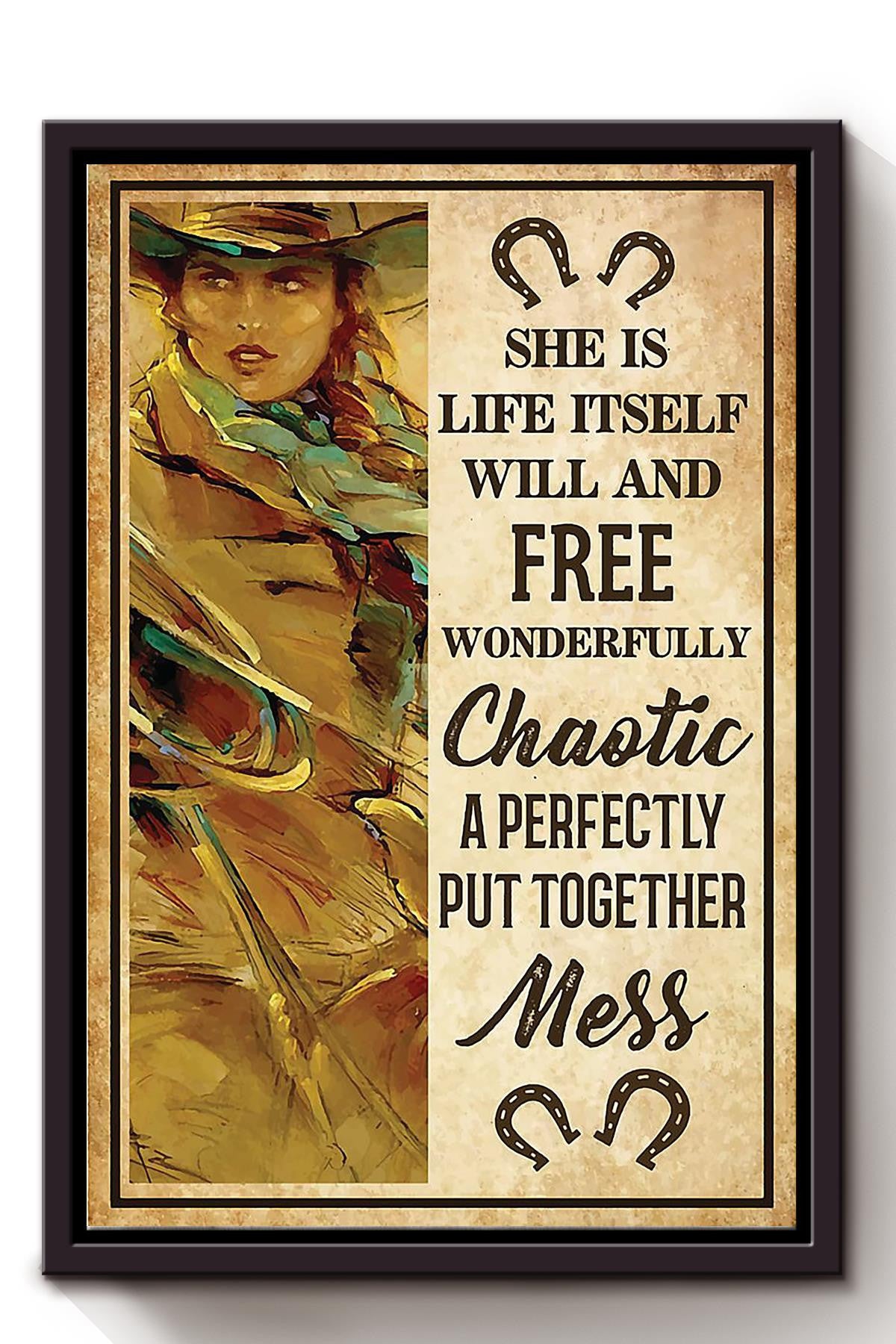 Cowgirl She Is Inspiration Quote Wall Art Gift For Farmer Cowboy Home Decor Framed Canvas Framed Prints, Canvas