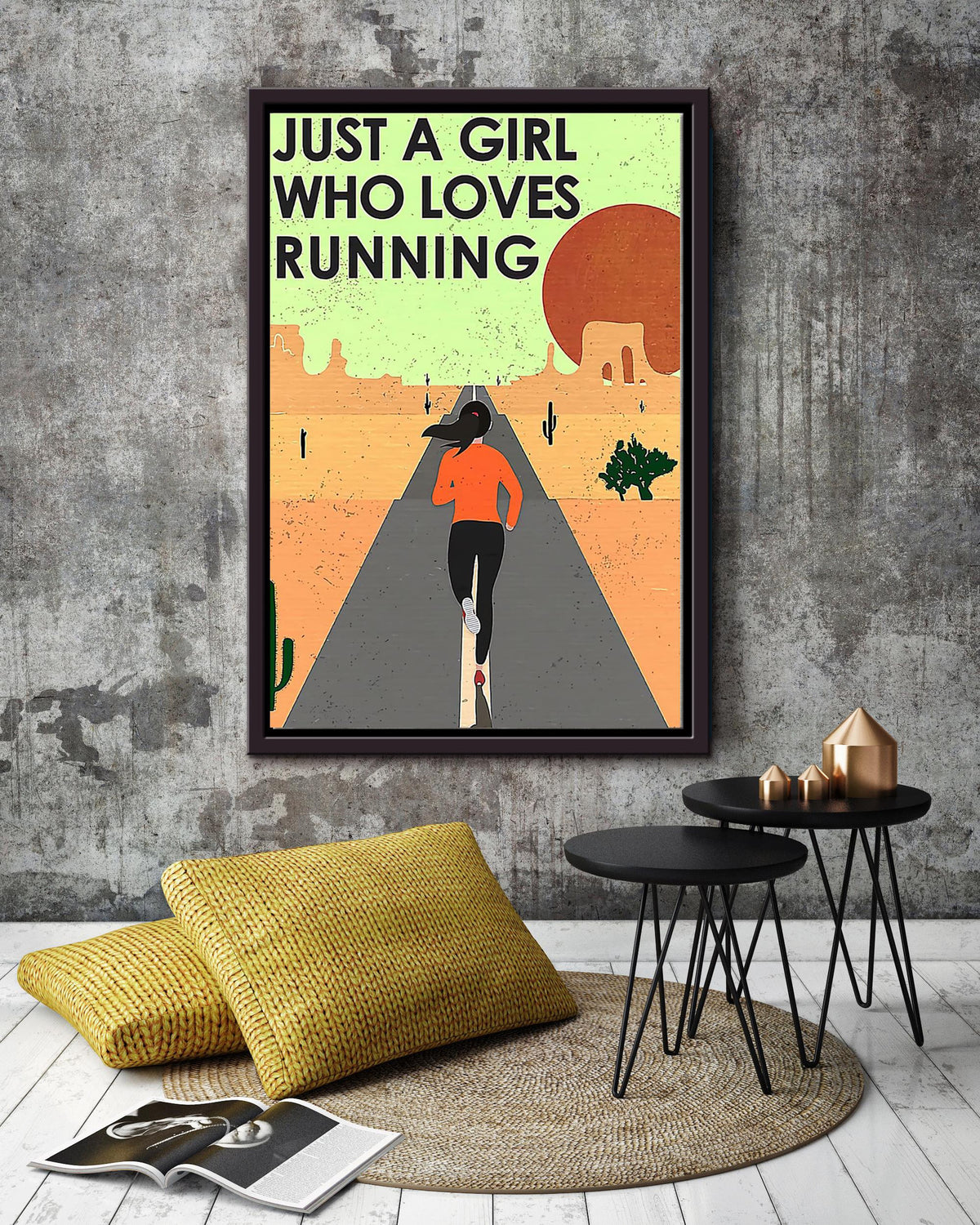 Just A Girl Loves Running Inspiration Quote Wall Art Gift For Marathon Runner Home Decor Framed Canvas Framed Prints, Canvas