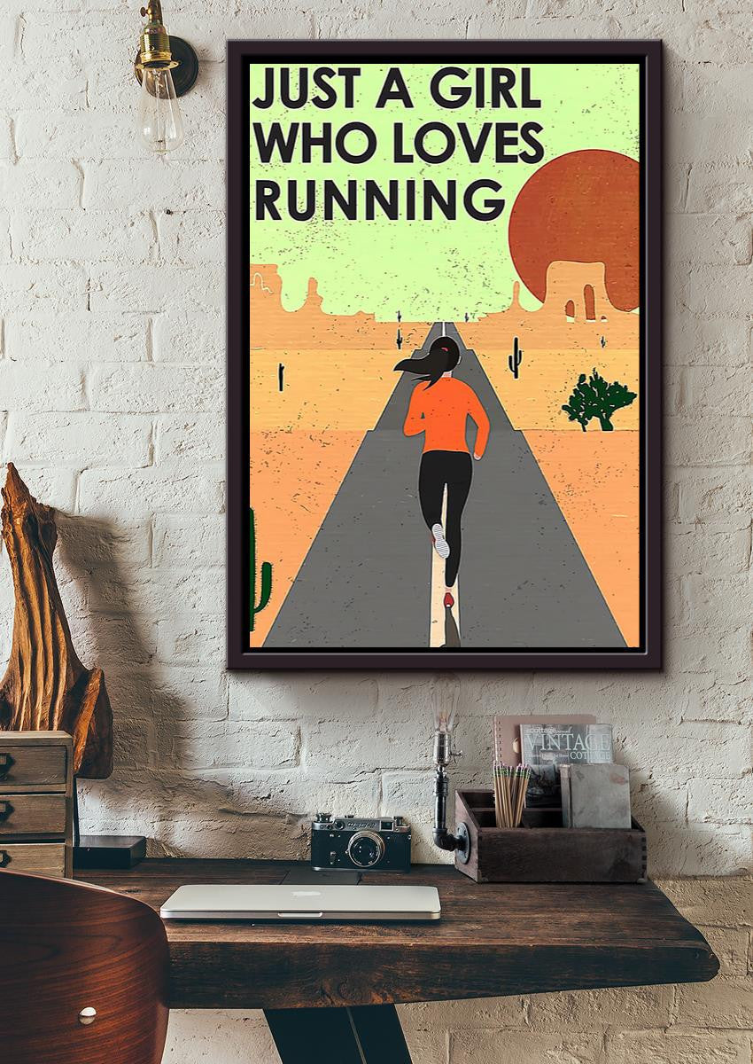 Just A Girl Loves Running Inspiration Quote Wall Art Gift For Marathon Runner Home Decor Framed Canvas Framed Prints, Canvas