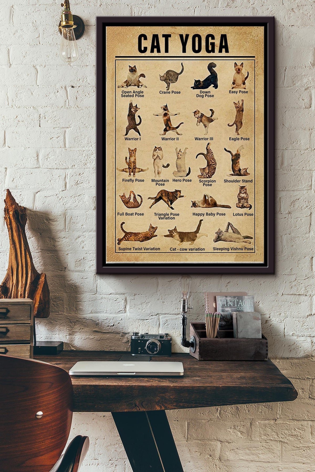 Cat Yoga Poster Artwork Wall Art Poster Canvas Prints For Home Office Living Room Decorations Framed Matte Canvas Framed Prints, Canvas