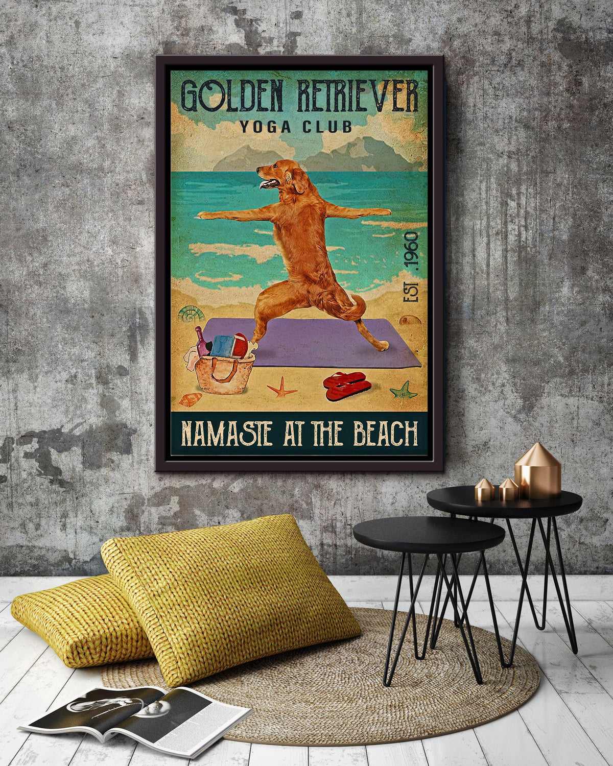 Golden Retrieve Yoga Club Animal Wall Art For Dog Lover Gift Yoga Class Decor Framed Canvas Framed Prints, Canvas