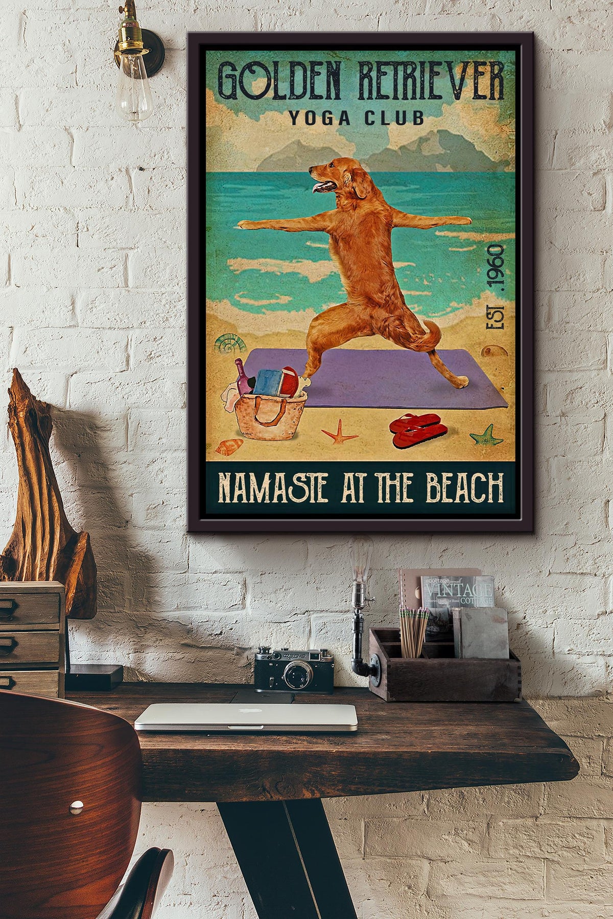 Golden Retrieve Yoga Club Animal Wall Art For Dog Lover Gift Yoga Class Decor Framed Canvas Framed Prints, Canvas