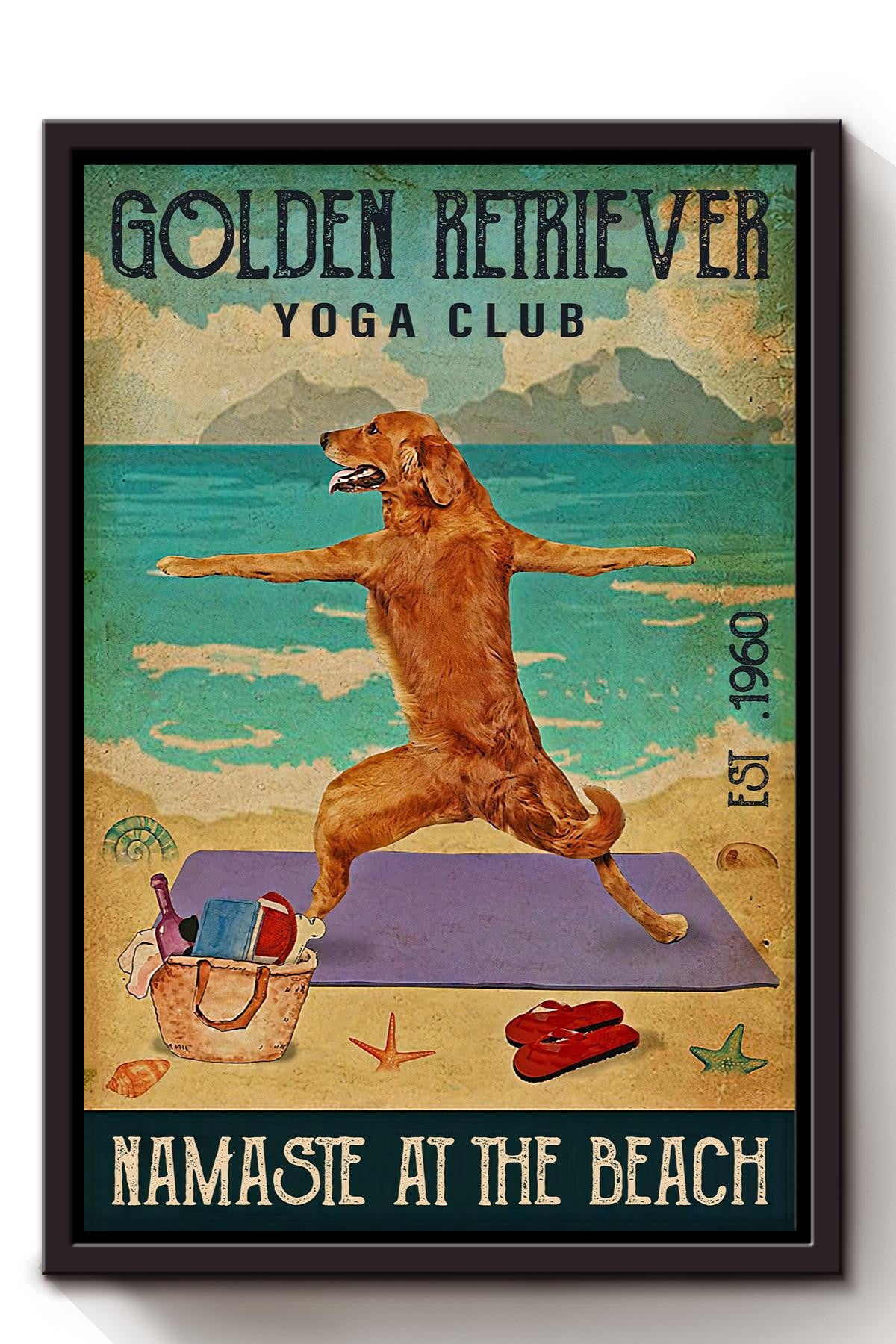 Golden Retrieve Yoga Club Animal Wall Art For Dog Lover Gift Yoga Class Decor Framed Canvas Framed Prints, Canvas