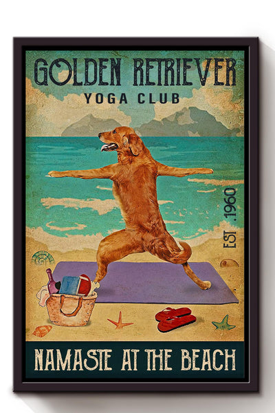 Golden Retrieve Yoga Club Animal Wall Art For Dog Lover Gift Yoga Class Decor Framed Canvas Framed Prints, Canvas