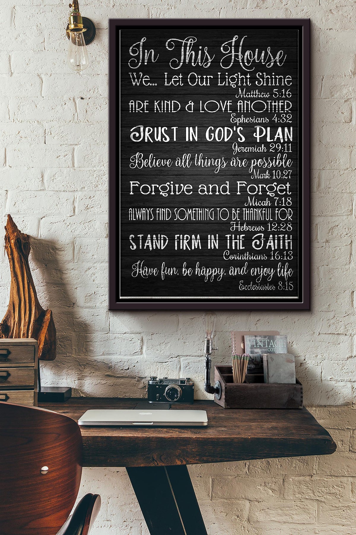 In This House We Let Our Light Shine Poster Framed Matte Canvas