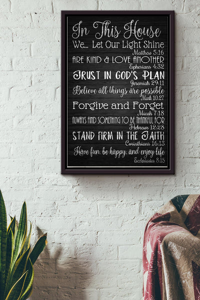 In This House We Let Our Light Shine Poster Framed Matte Canvas