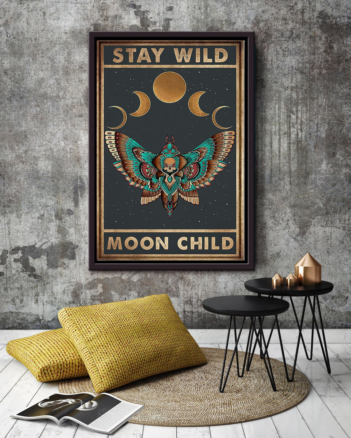 Stay Wild Moon Child Keep Calming Quote Wall Art Gift For Yoga Girl Meditation Lover 01 Framed Canvas Framed Prints, Canvas