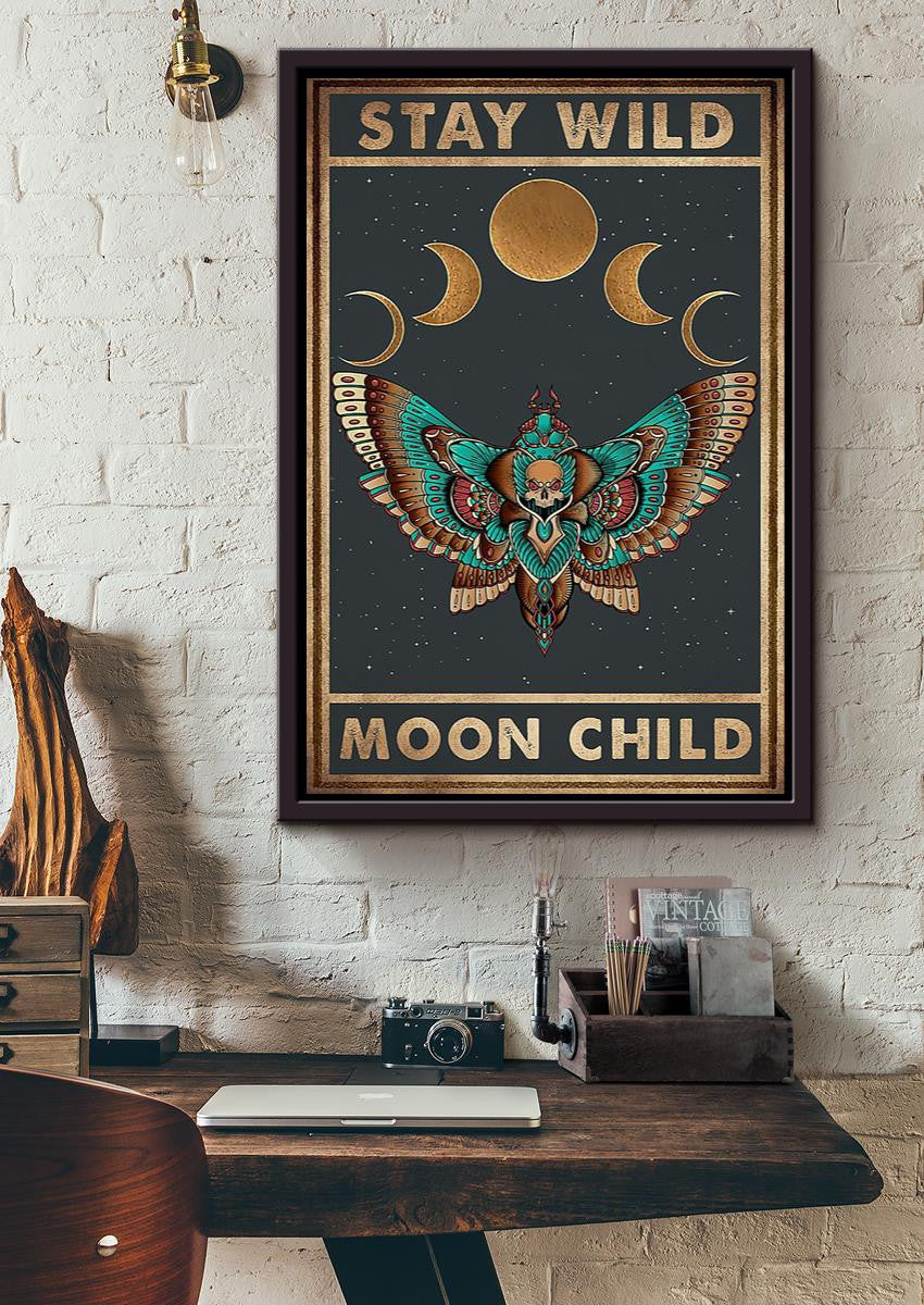 Stay Wild Moon Child Keep Calming Quote Wall Art Gift For Yoga Girl Meditation Lover 01 Framed Canvas Framed Prints, Canvas