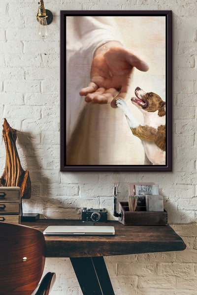 Pitbull Take My Hand Christian Wall Art Gift For Dog Lover Framed Canvas Framed Prints, Canvas