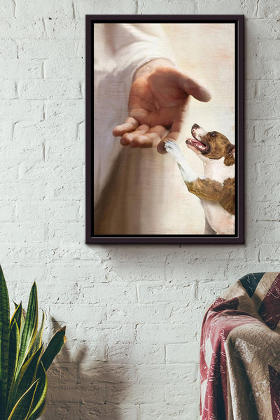 Pitbull Take My Hand Christian Wall Art Gift For Dog Lover Framed Canvas Framed Prints, Canvas