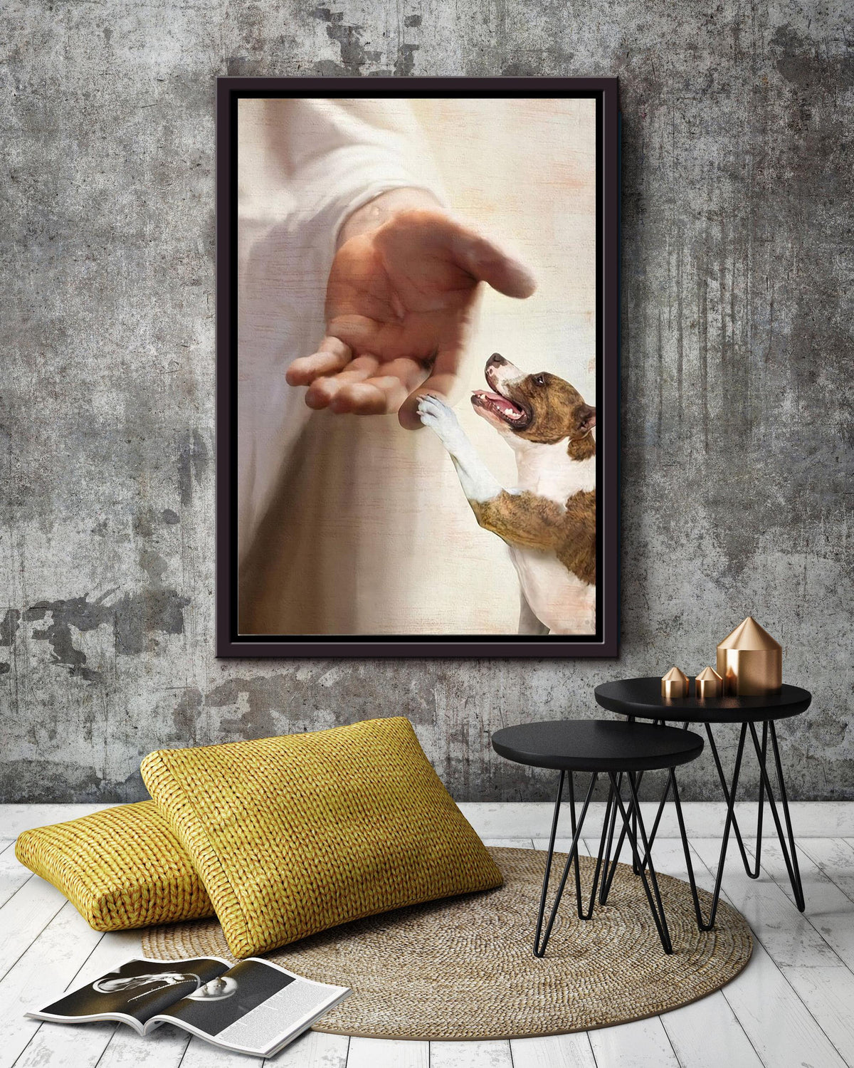 Pitbull Take My Hand Christian Wall Art Gift For Dog Lover Framed Canvas Framed Prints, Canvas