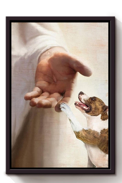 Pitbull Take My Hand Christian Wall Art Gift For Dog Lover Framed Canvas Framed Prints, Canvas