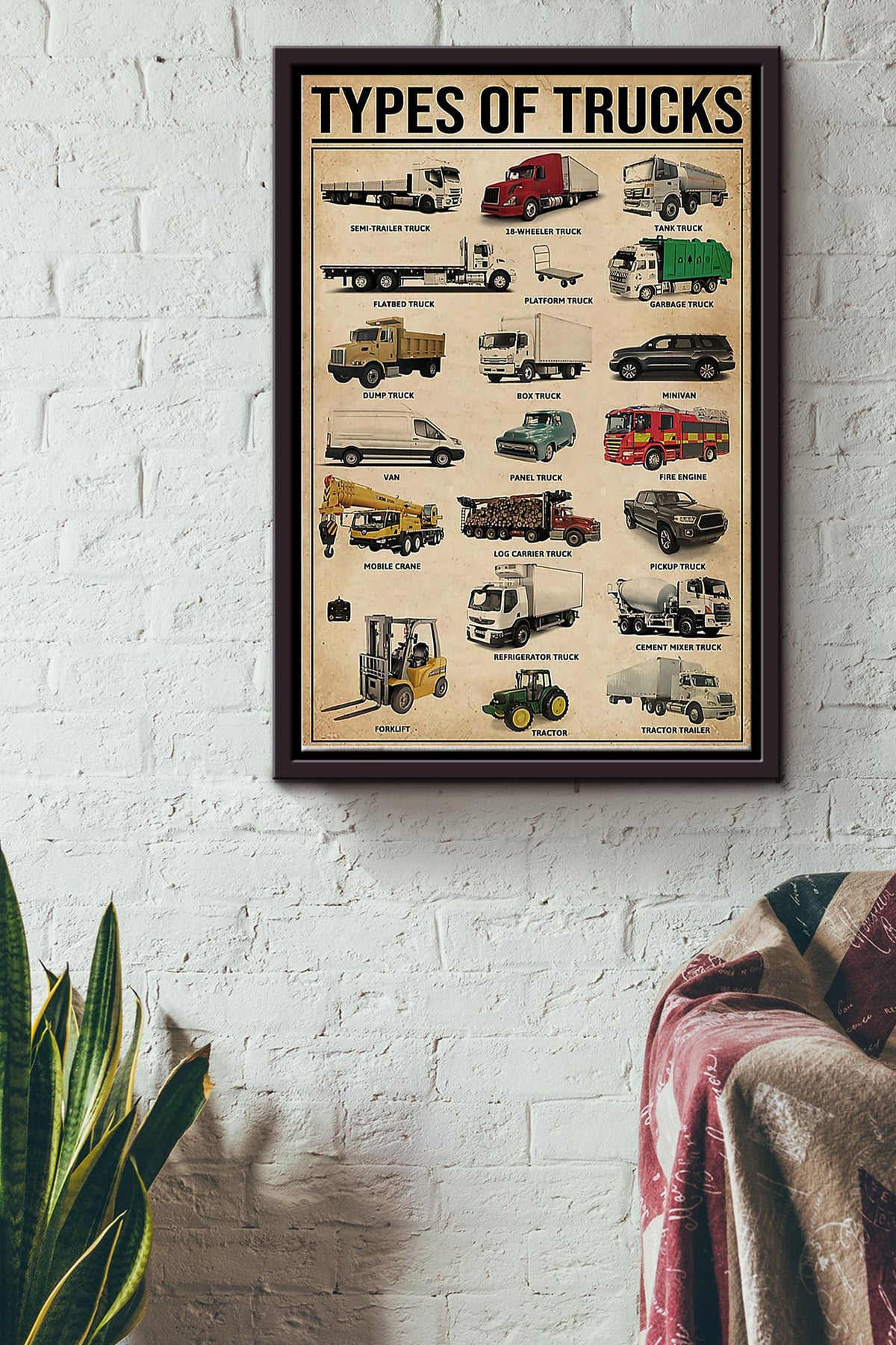 Types Of Trucks Trucker Poster Framed Matte Canvas
