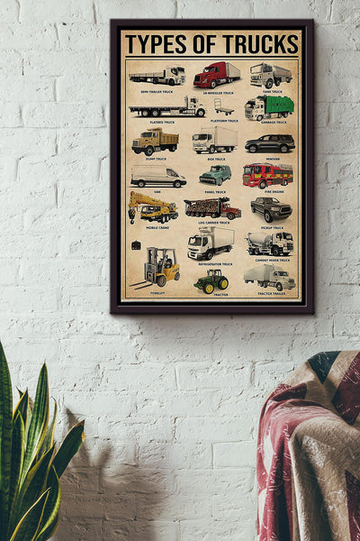 Types Of Trucks Trucker Poster Framed Matte Canvas