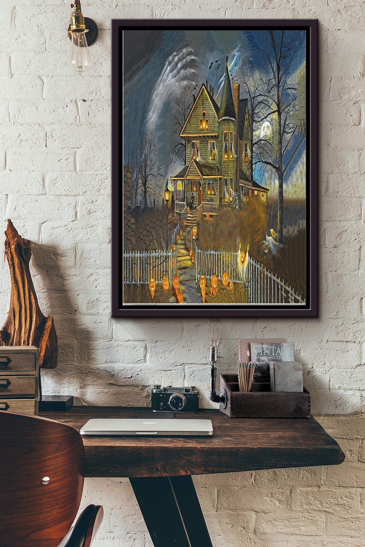 Witch House In Midnight Poster - Halloween Wall Art - Gift For Housewarming Party Home Decor Halloween Framed Matte Canvas Framed Prints, Canvas