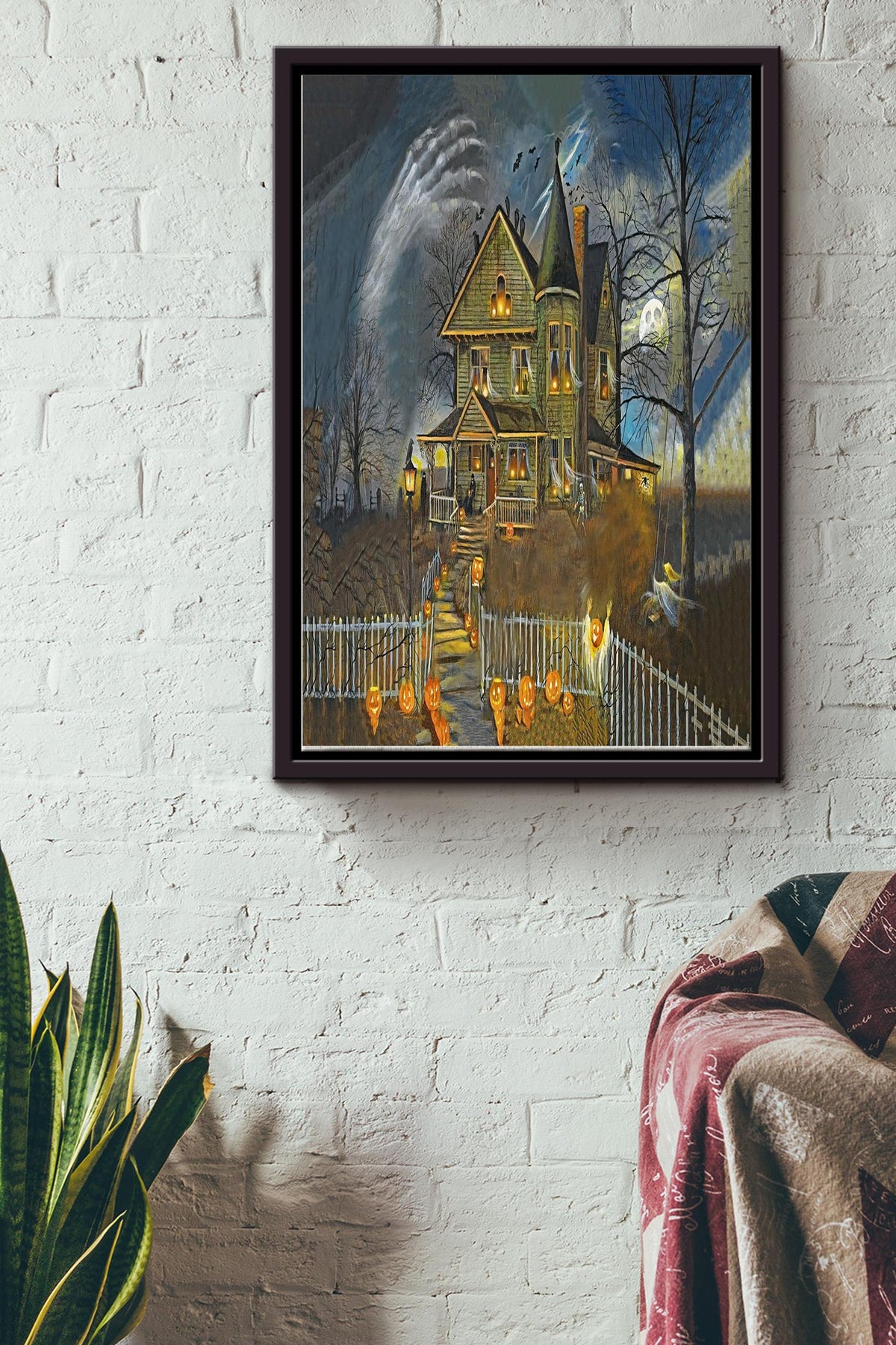 Witch House In Midnight Poster - Halloween Wall Art - Gift For Housewarming Party Home Decor Halloween Framed Matte Canvas Framed Prints, Canvas