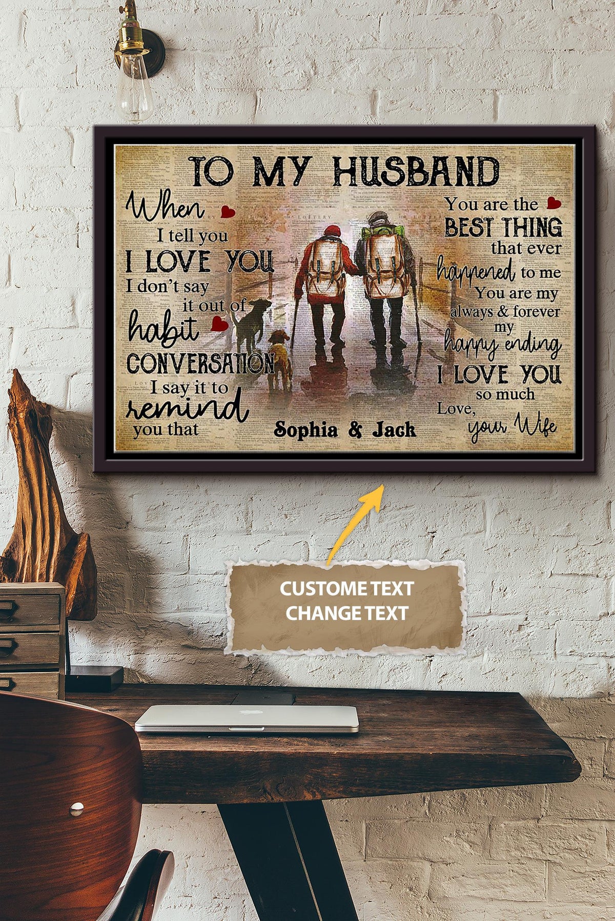 To My Husband Quotes Camping Couple Personalized Poster - Love Wall Art - Gift For Spose Lover Valentine Day Husband Framed Matte Canvas Framed Prints, Canvas