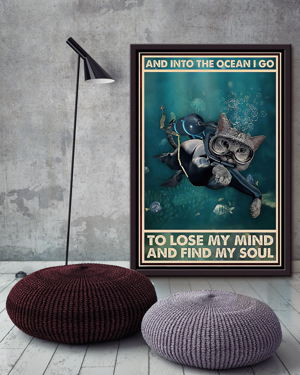 Scuba Diving Into The Ocean I Go To Find My Soul Cat Scuba Diving Wall Art Funny Moment For Cat Lover Scuba Diver Framed Canvas Framed Prints, Canvas